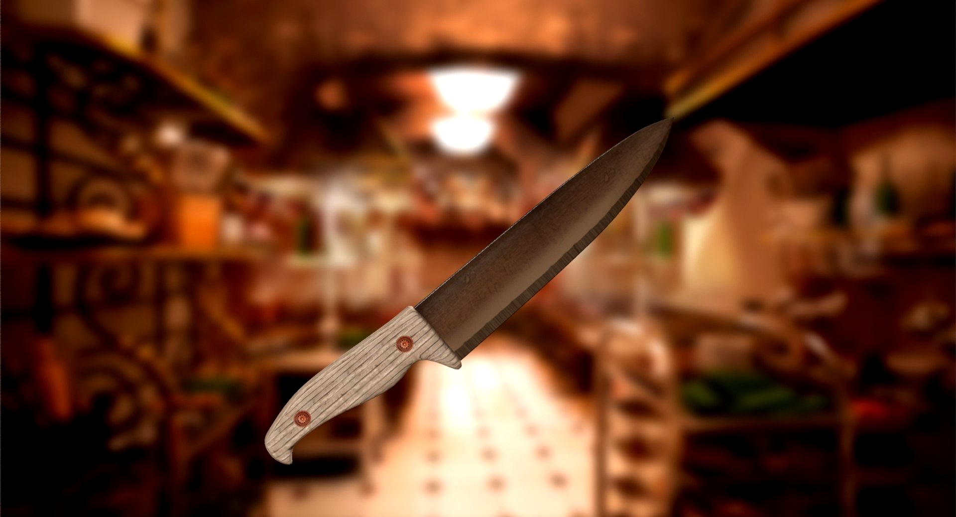 Chef knife with wooden handle