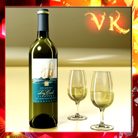 White Wine Bottle and Cup 3D Model