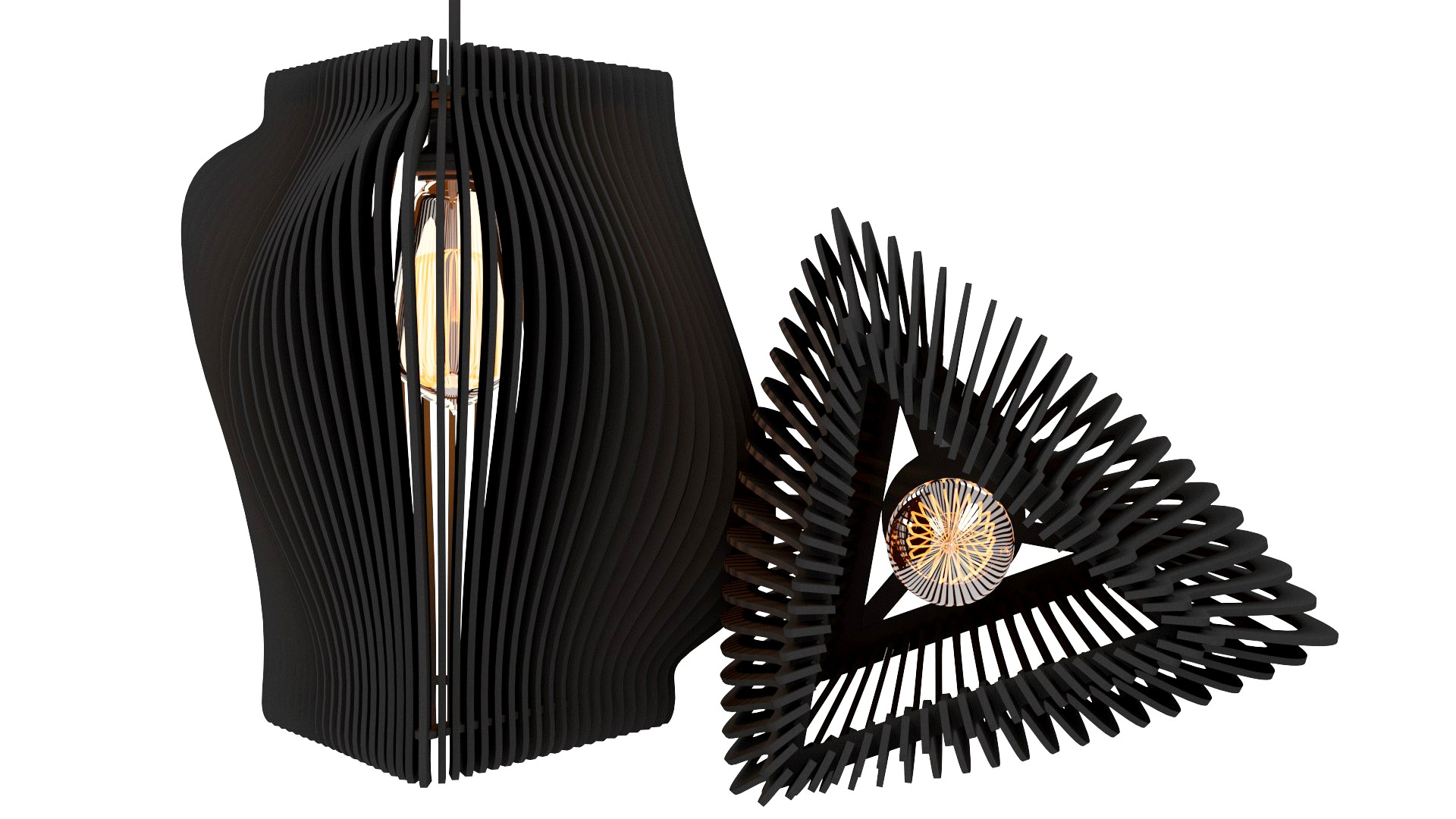 Wooden chandelier - Modern design with edison light bulb