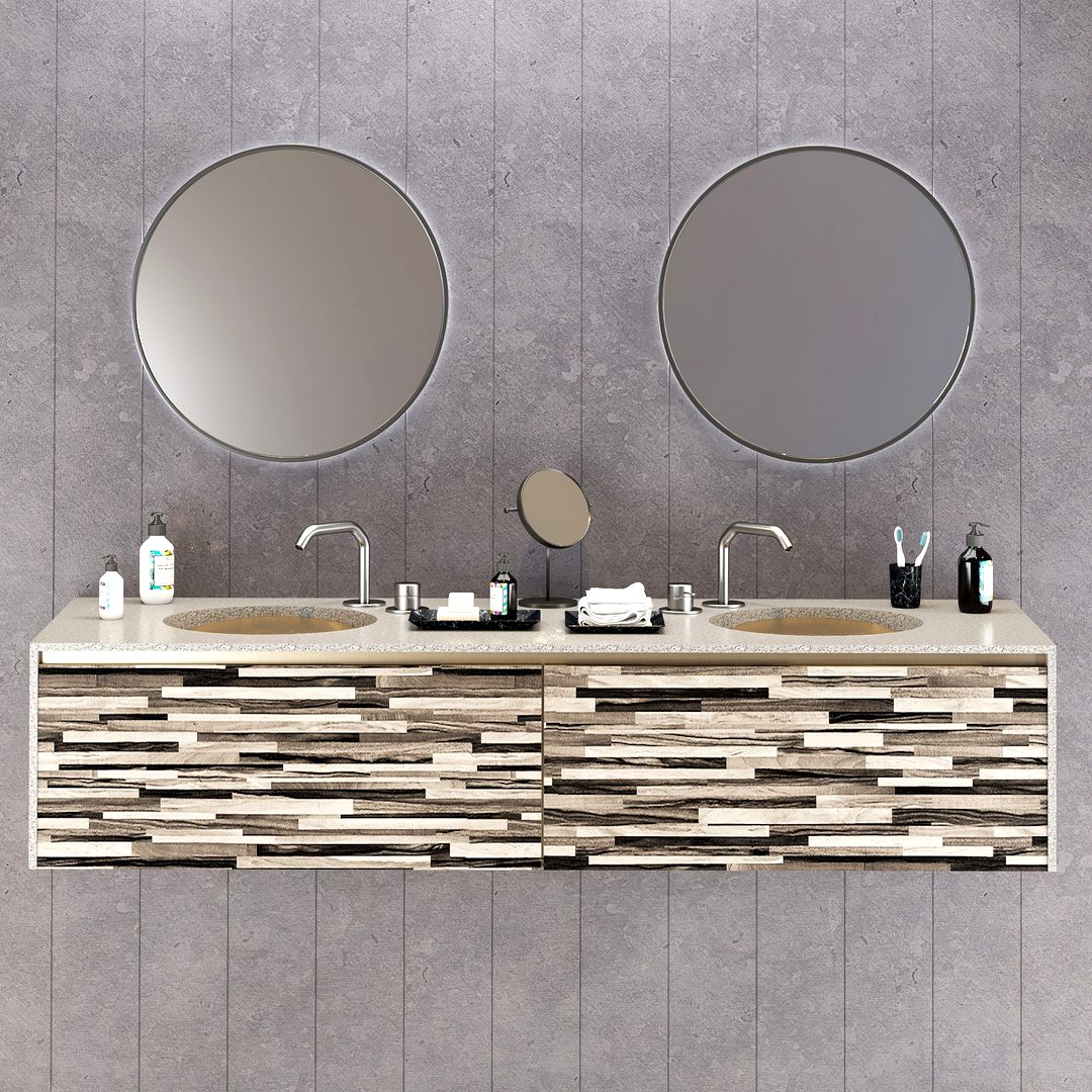 Double Washbasin Design - Grey Marble and wood