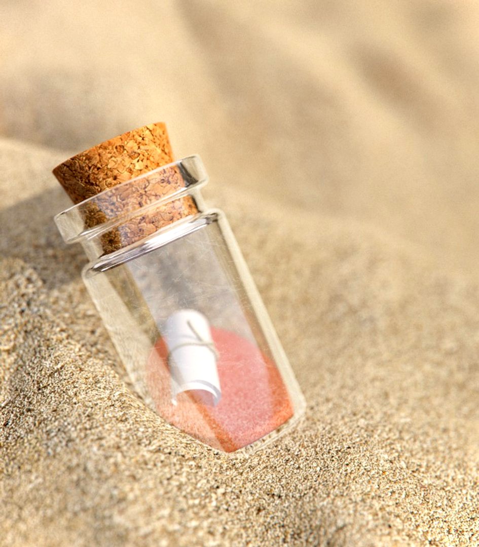 Realistic bottle in the sands