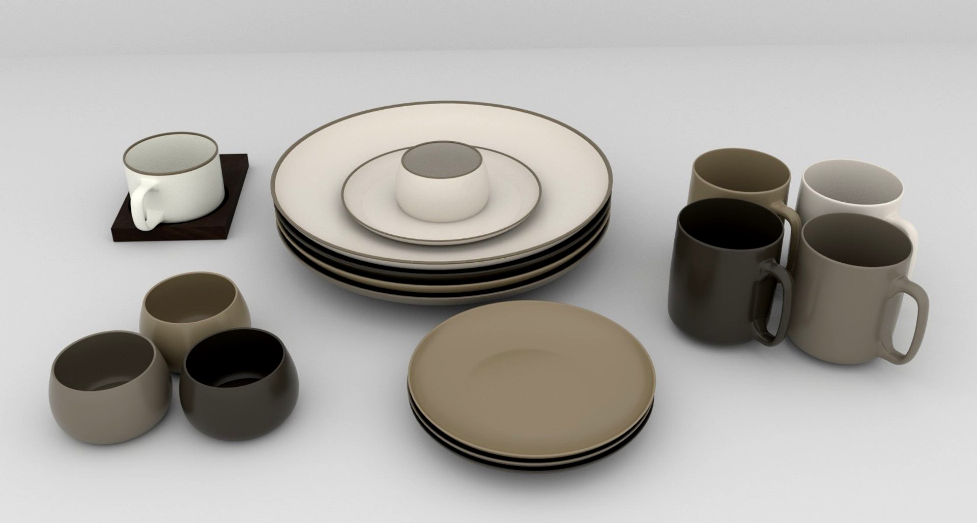 3D Collection Tableware set - plate, mug, bowl-