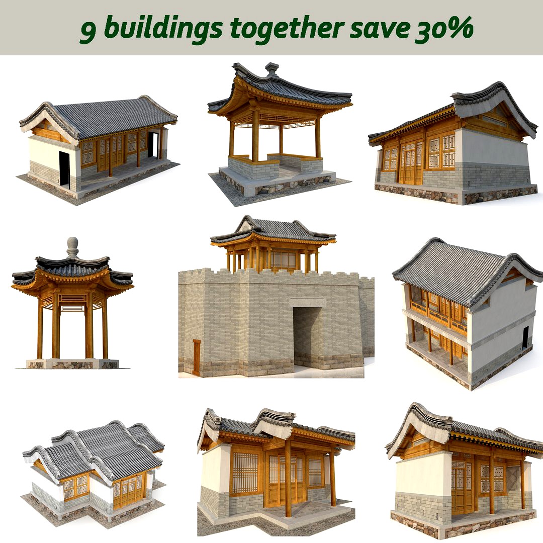 3D Chinese ancient architecture nine in one