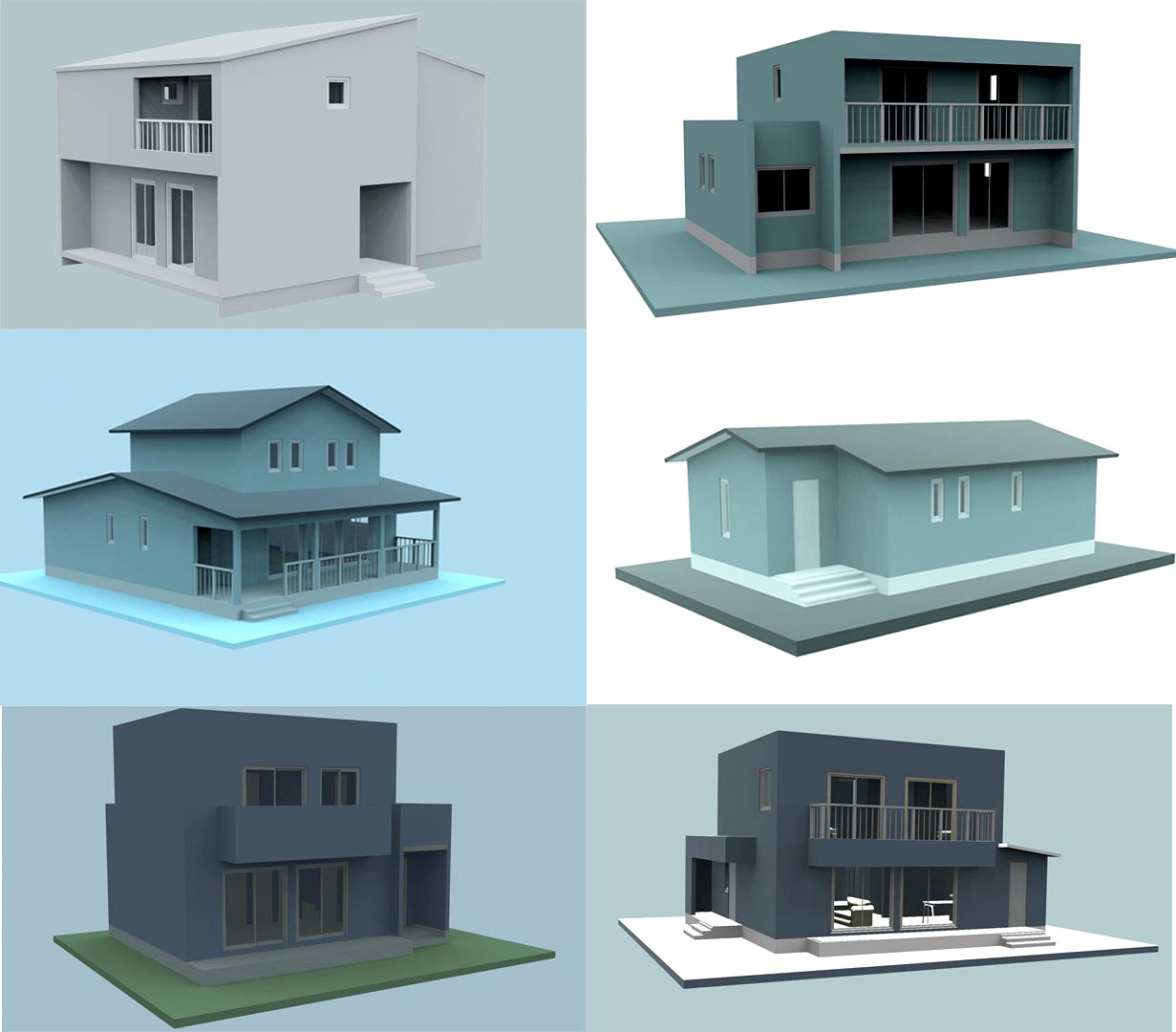 3D model 6 Pack of 3D Modern Hous