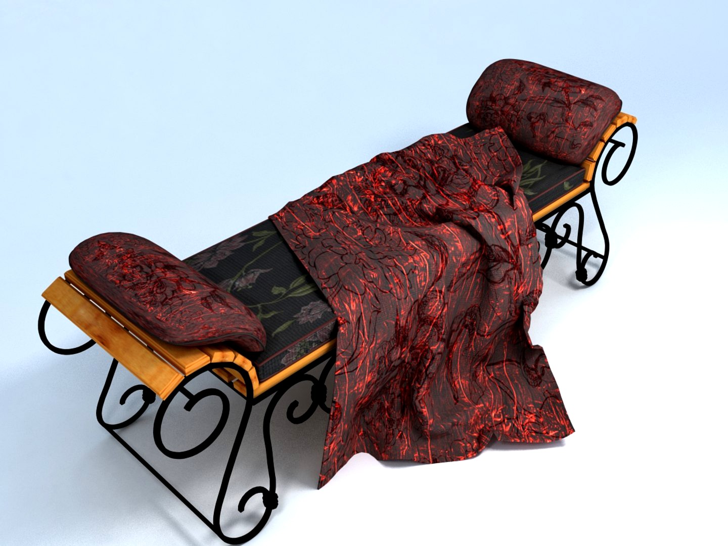 Wrought iron bench and pillow