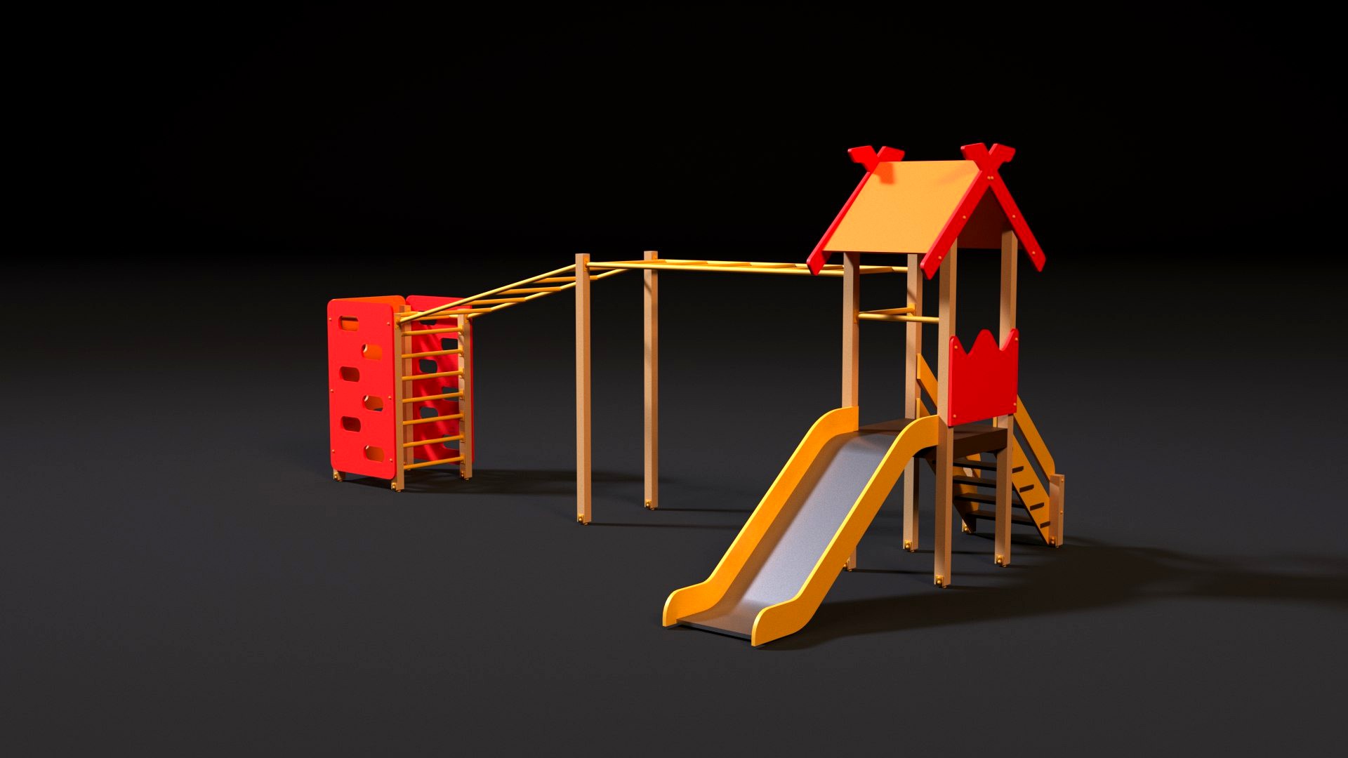 Childrens game complex with a ladder