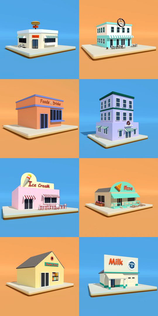 Low Poly Shops Pack