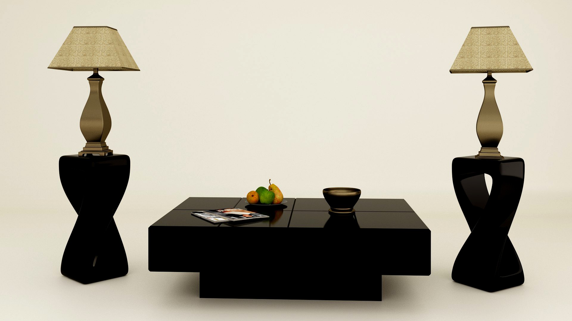 Glossy Black Tea Table and Lampshade