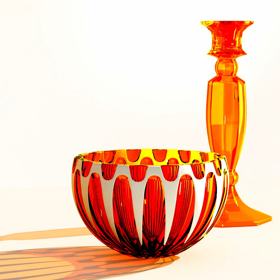 orange glass vase & orange glass candlestick