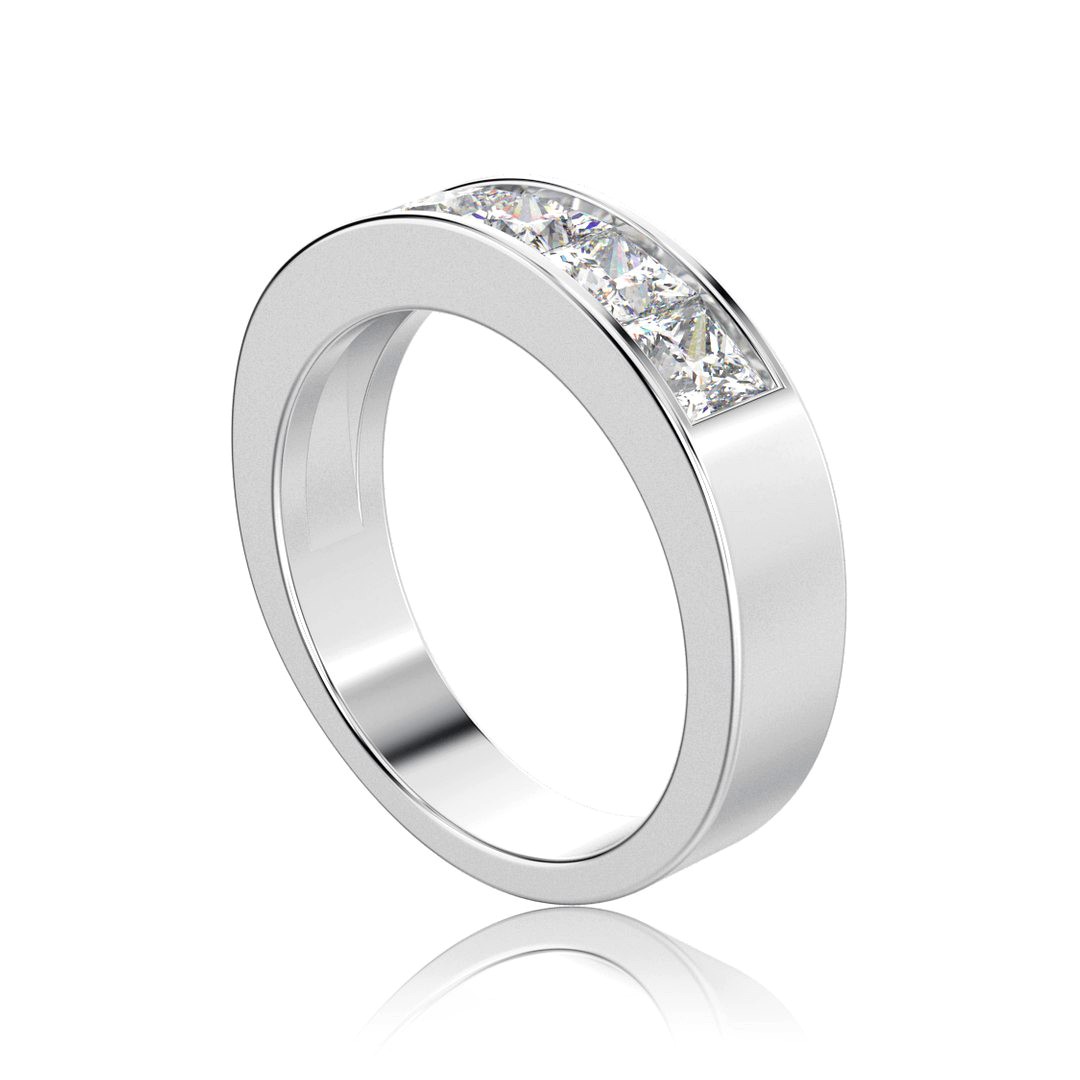 Channel ring with 5 princess cut gems