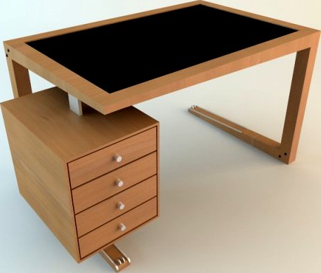 Contemporary Wooden Desk 3D Model