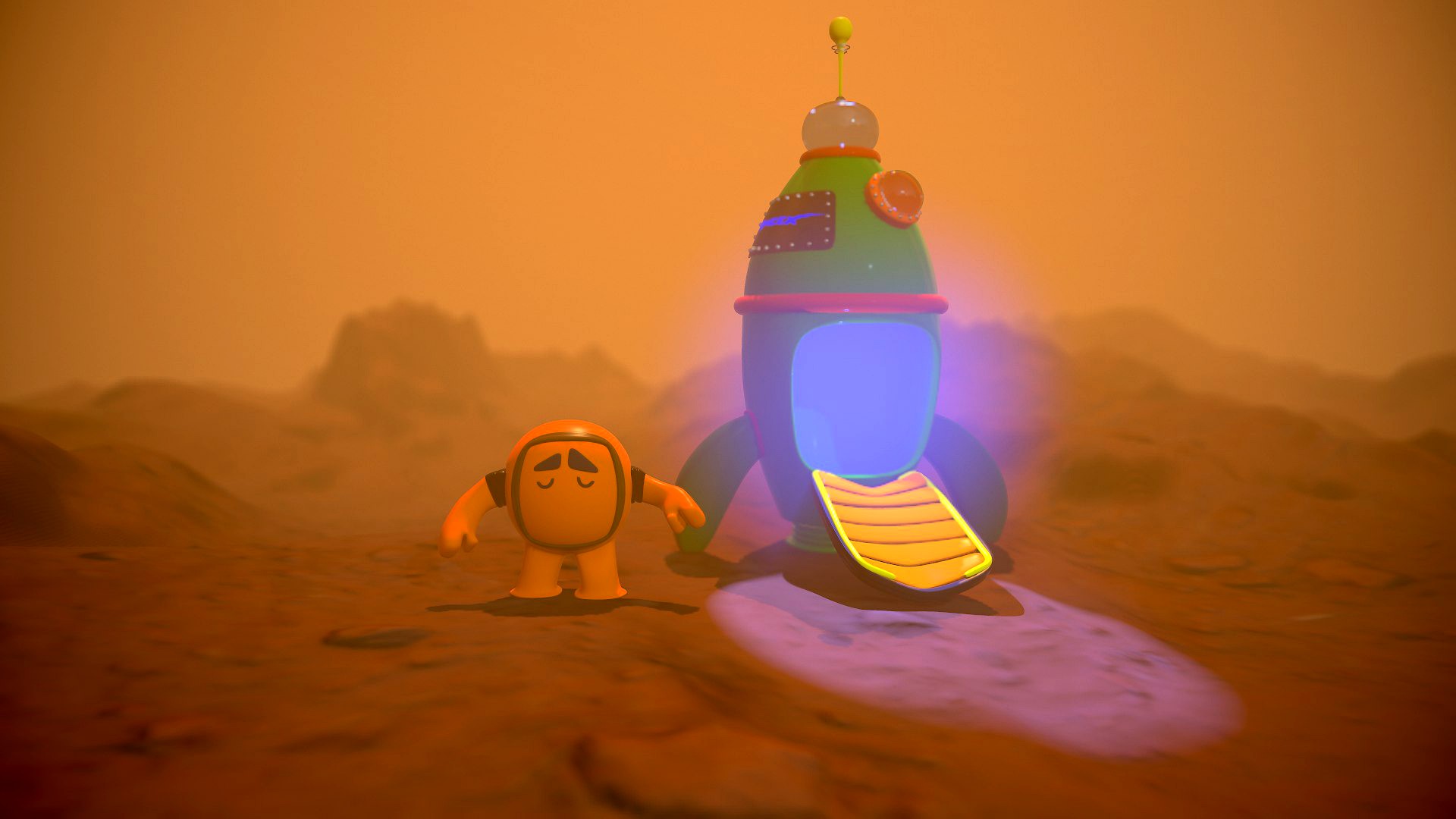 Cartoon Astronaut with  Rocket