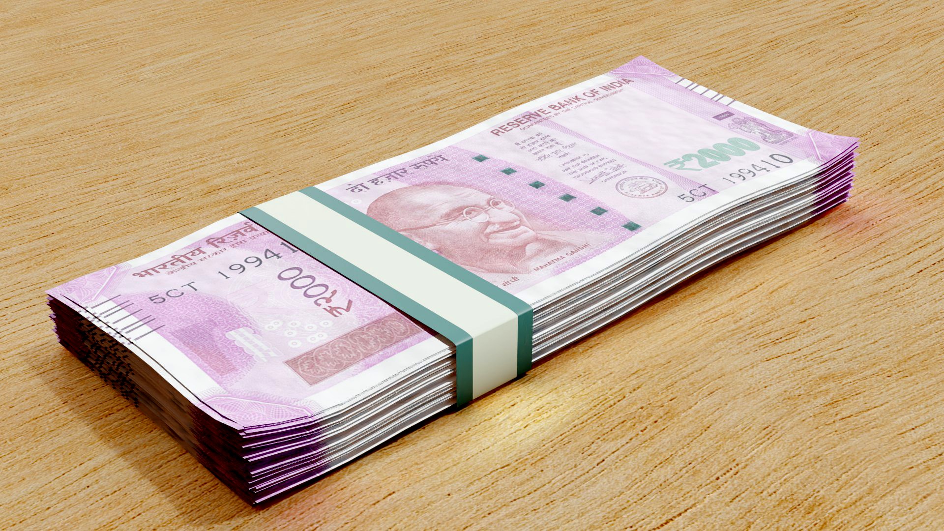 Stack of Indian 2000 Rupees