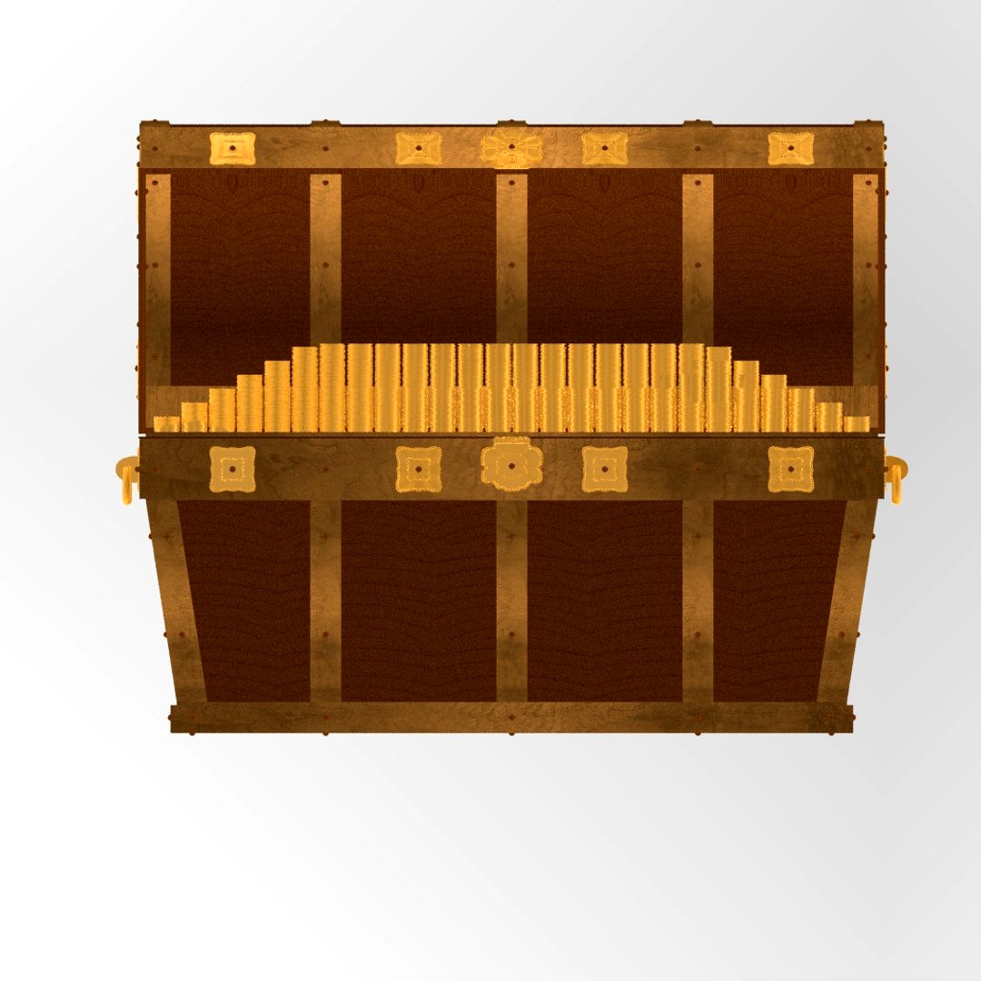 Pirates Chest  angled sides with gold coins
