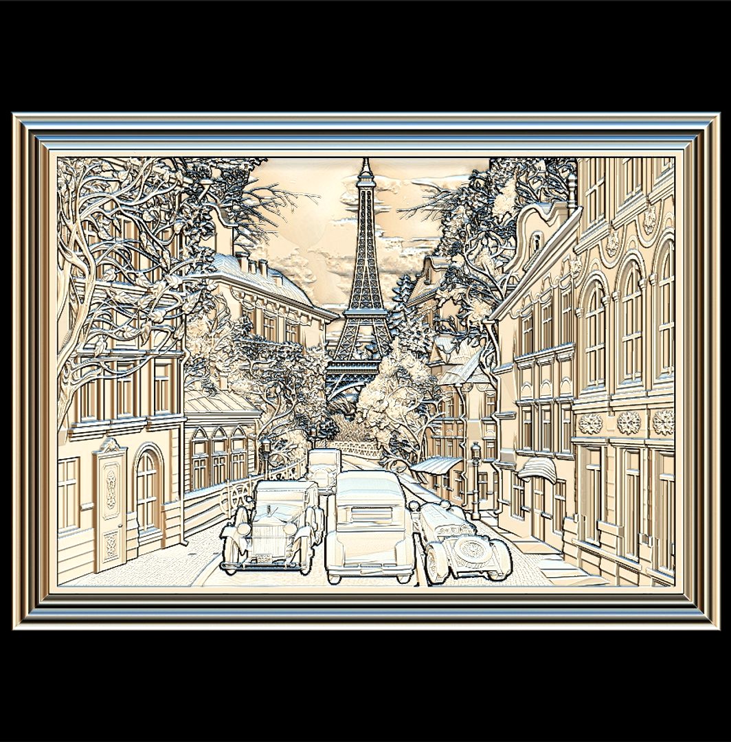 Paris Panno with Classic Cars STL File for CNC Relief engraving