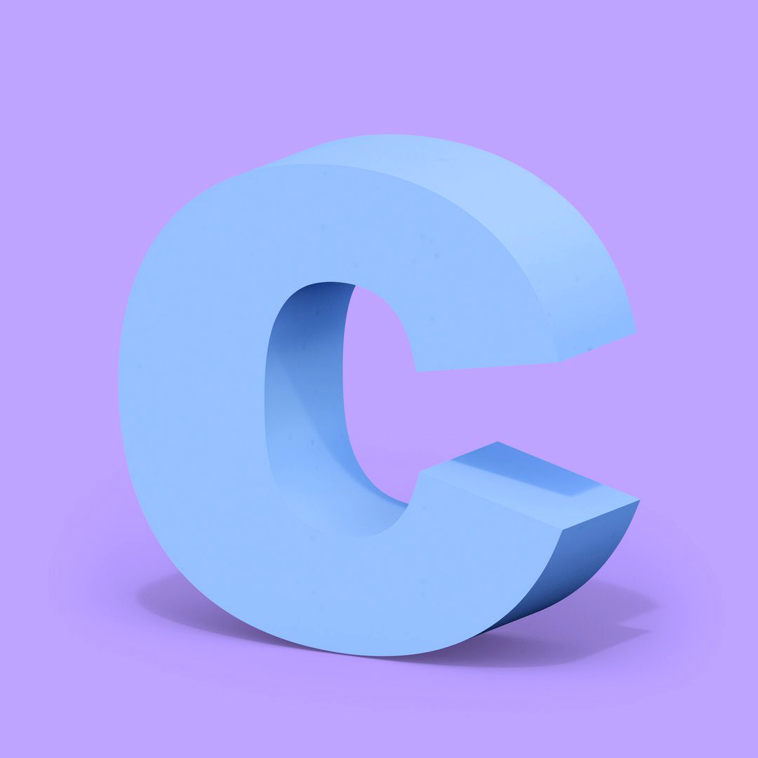 C, HT Standard, 3D Letter, Round Edges, 3D Font