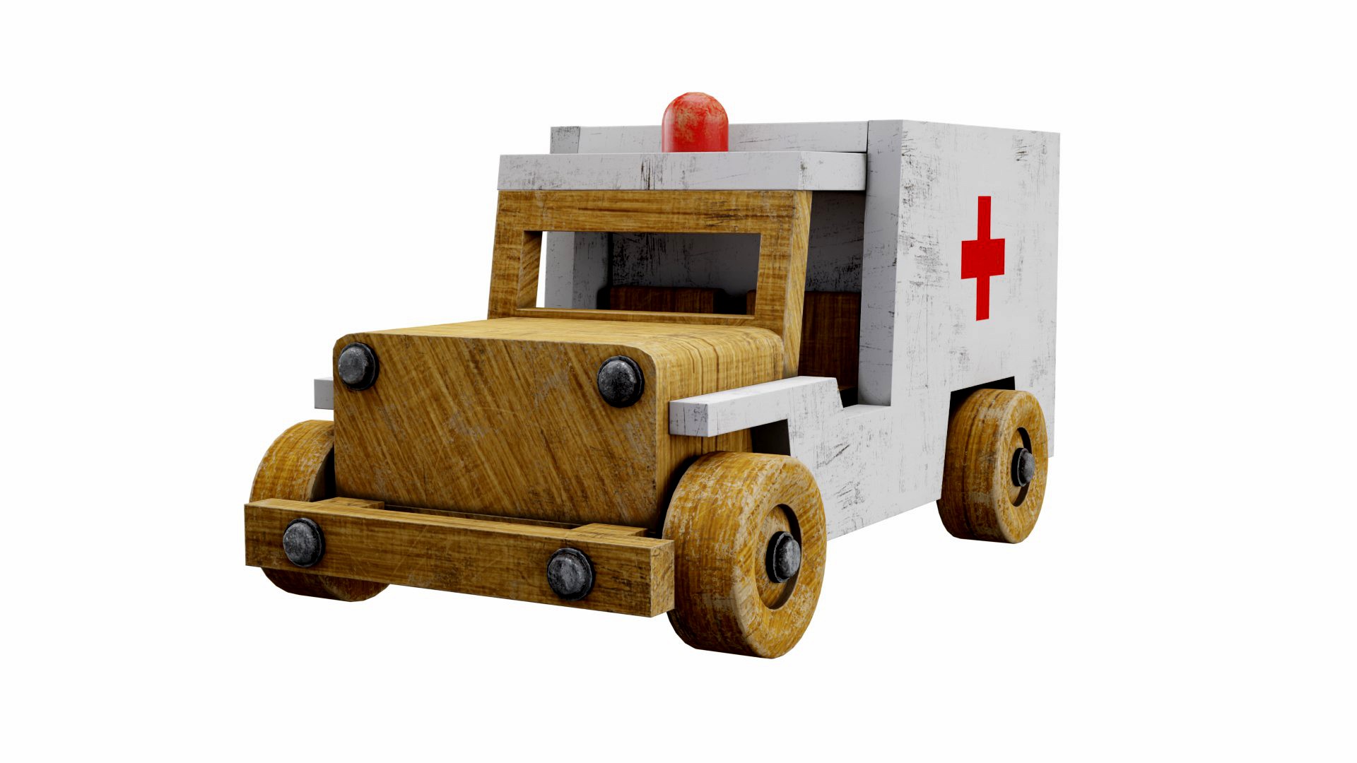 Old wooden toy ambulance car