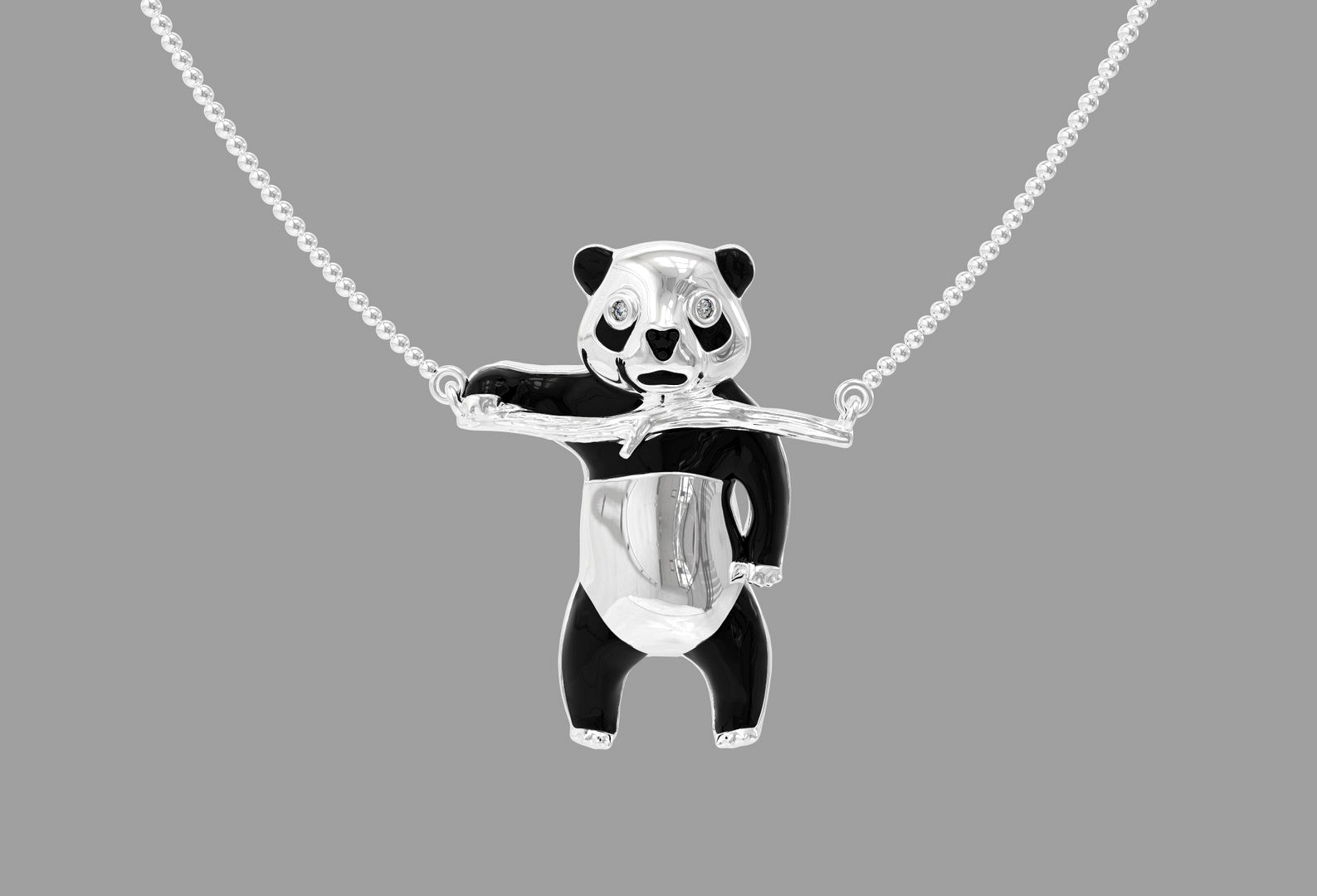 Pendant panda bear with enamel and gems