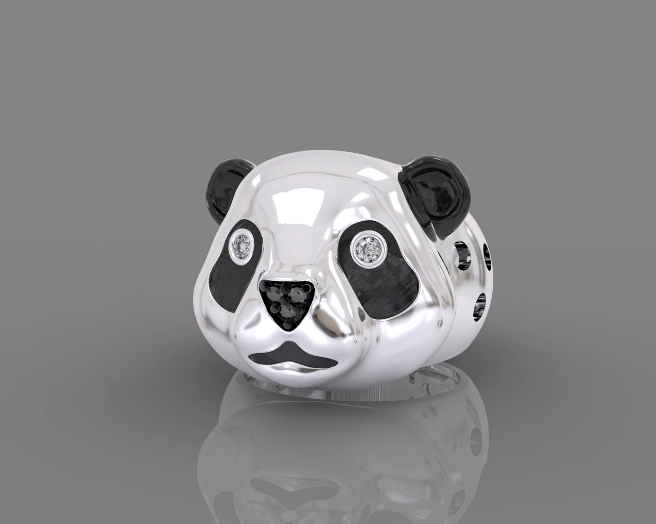 Ring panda bear with enamel and gems