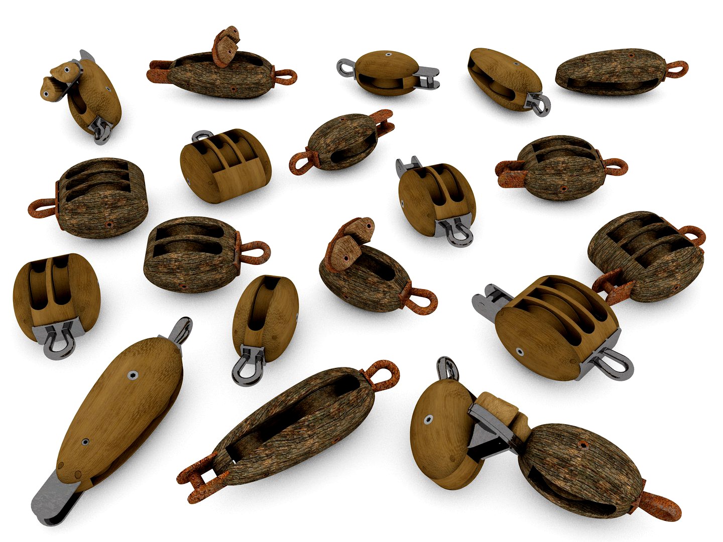 Collection of sailing wooden blocks pulley