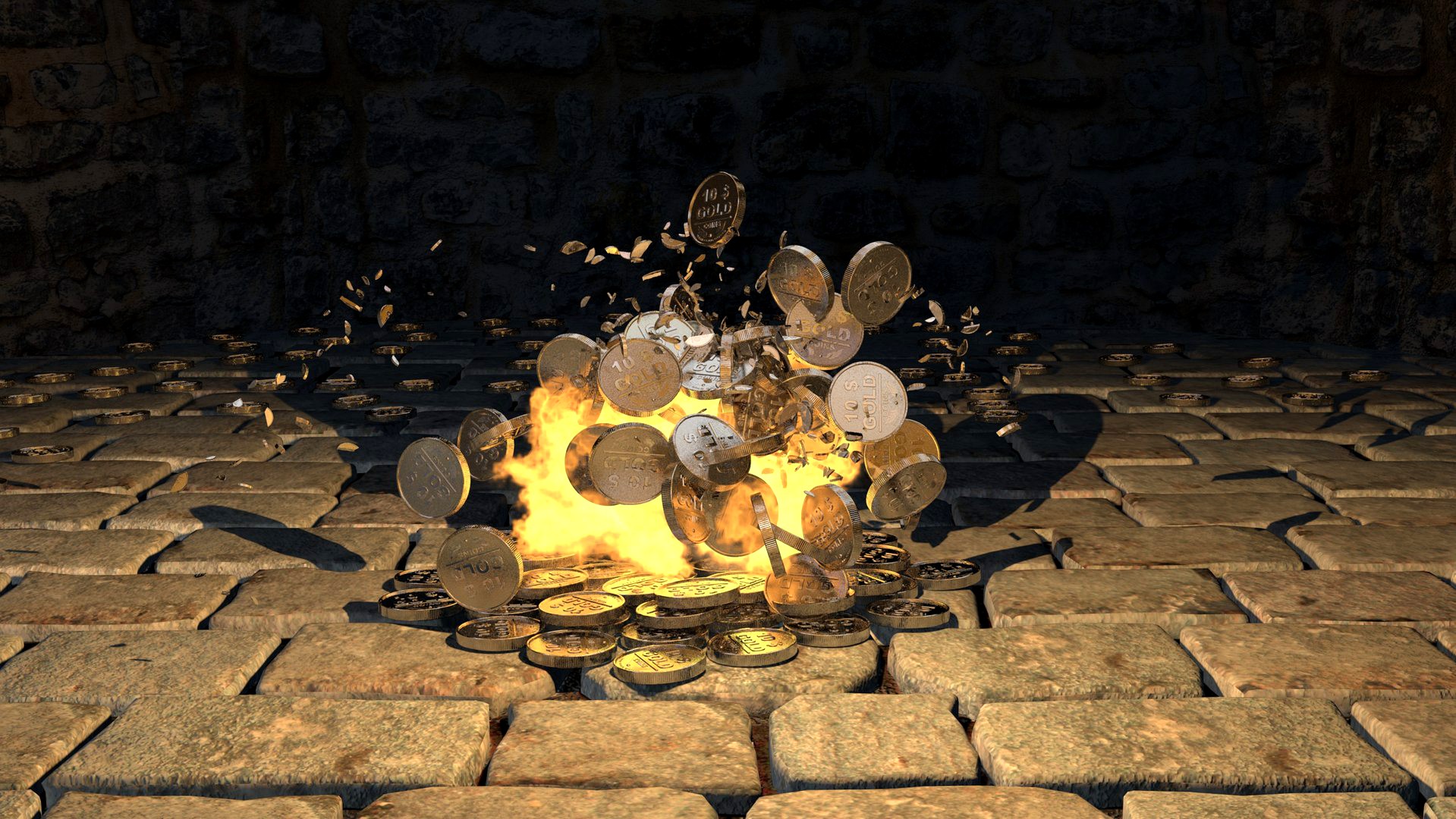 The explosion of gold coins