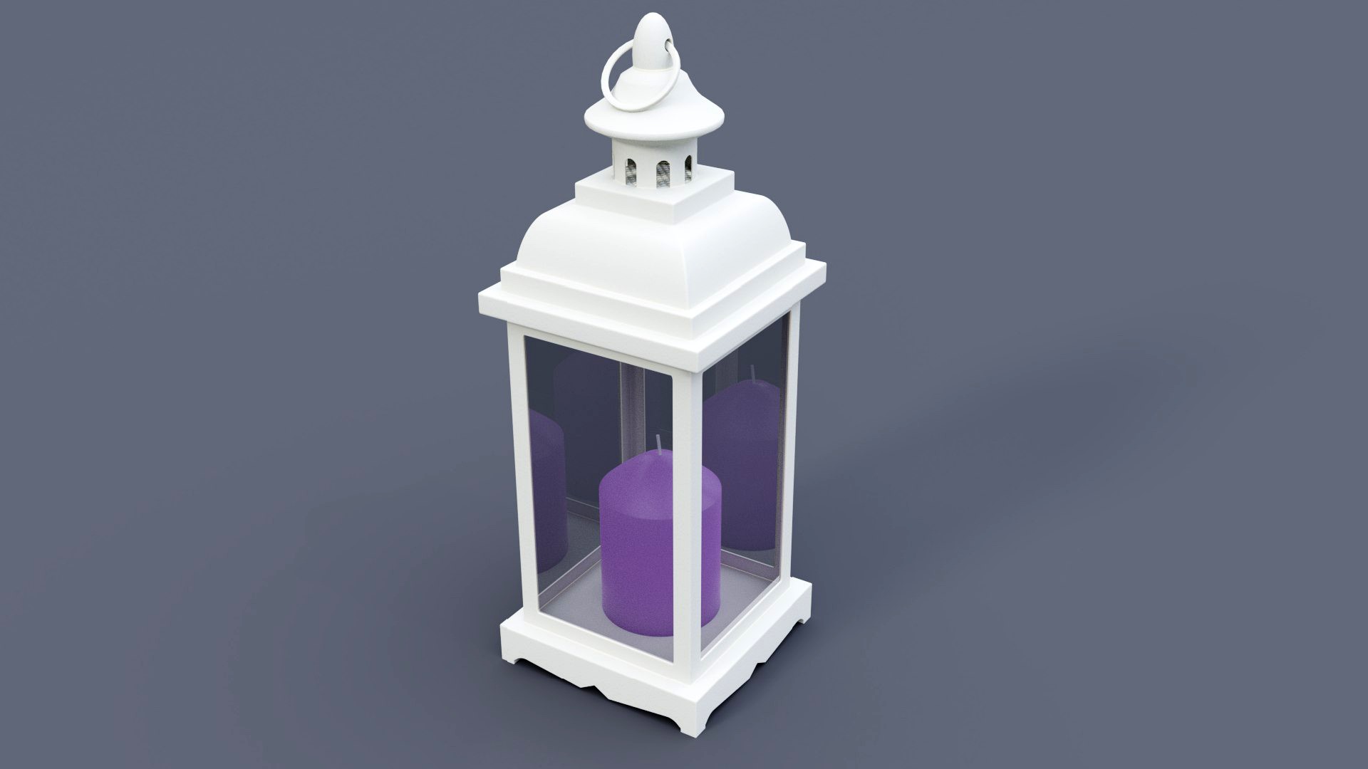 White home lantern with lavender candle