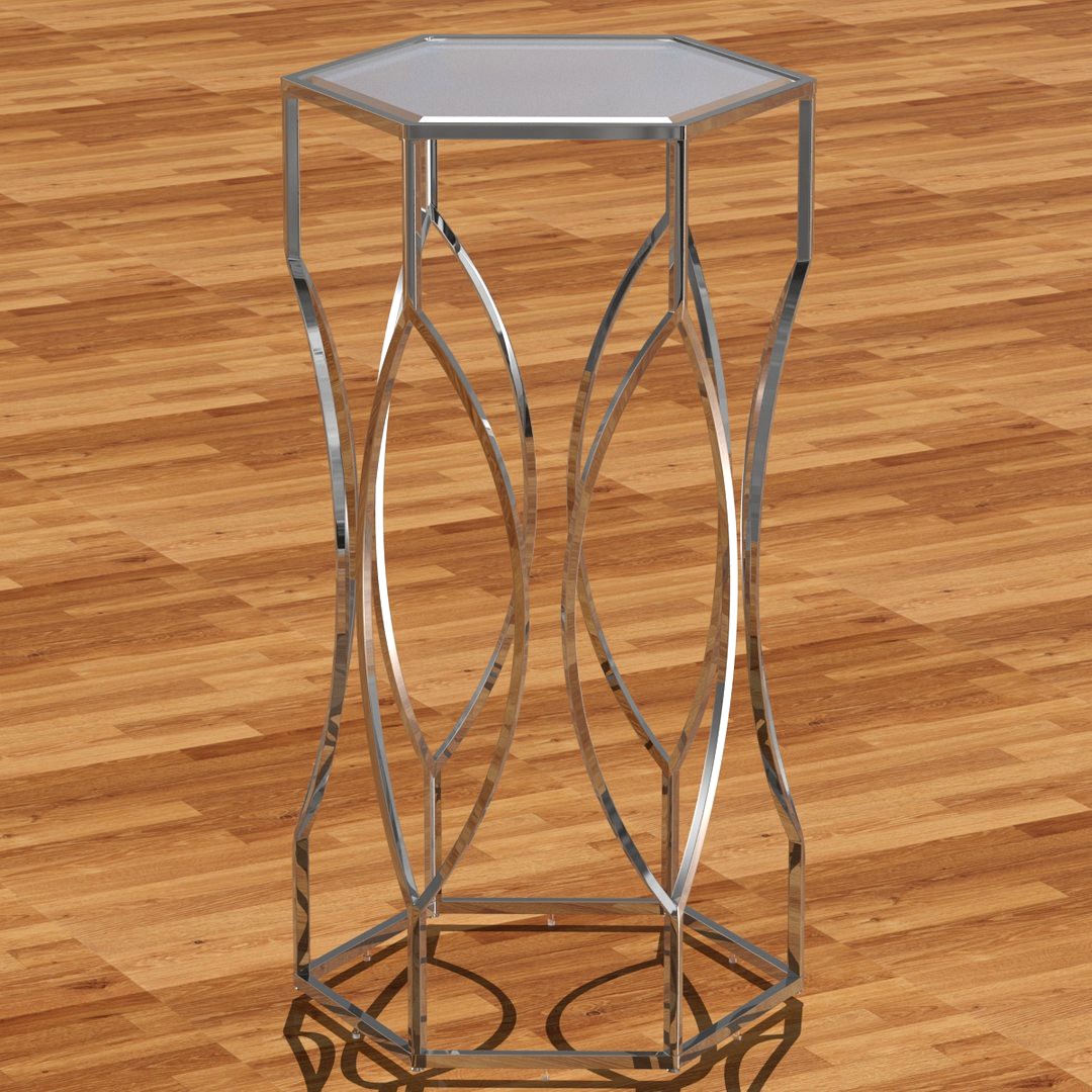 Chrome Narrow Tall Table With Top Glass