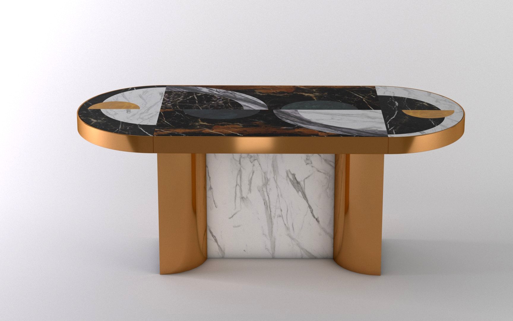 Half Moon Marble and Brass Dining Table