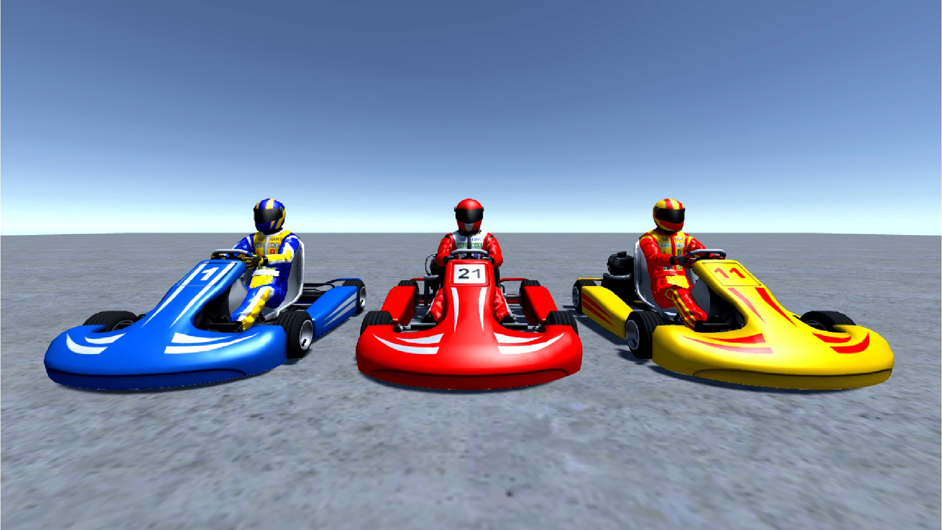 3 Low Poly Karts with Player 1