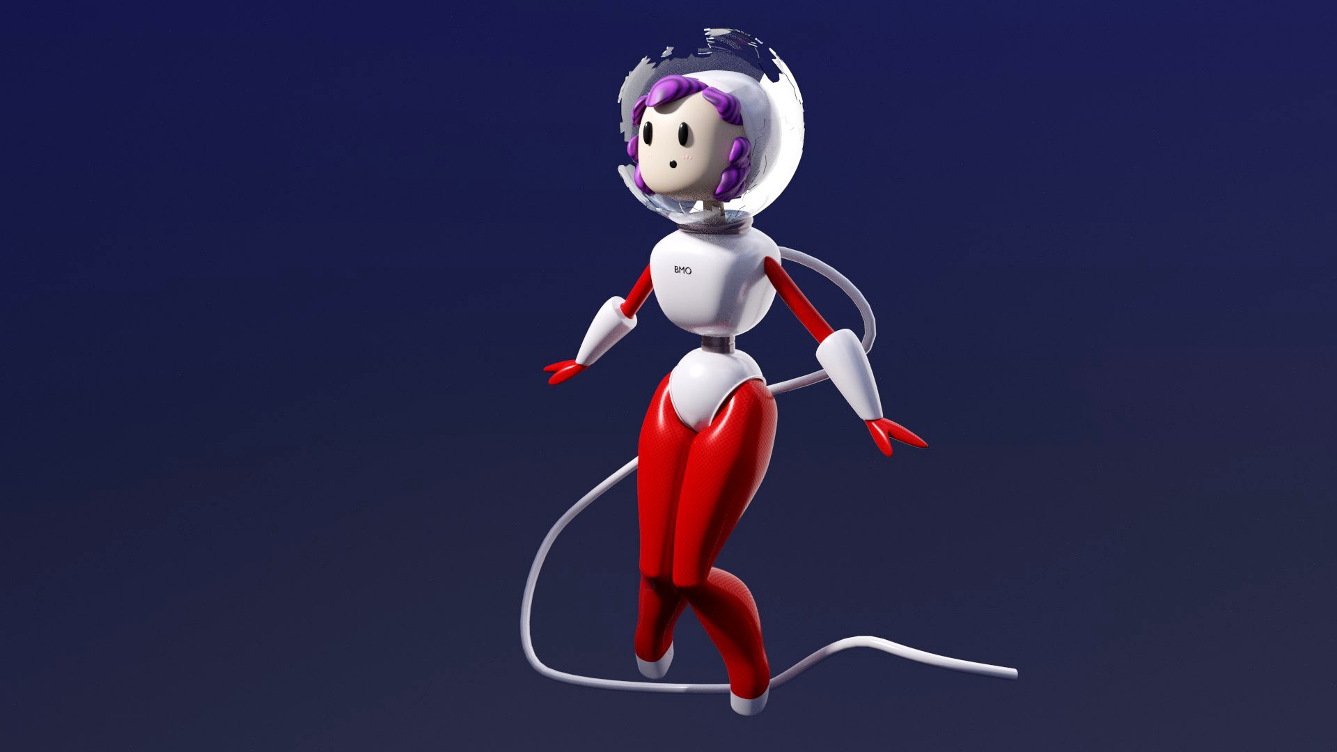 Cartoon girl astronaut playing Low-poly