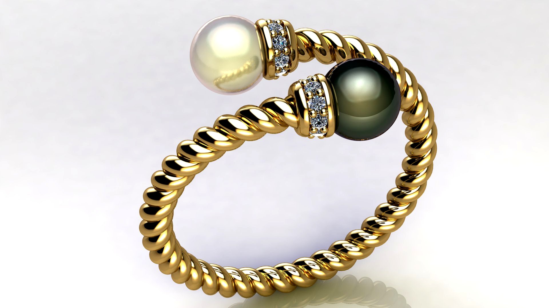 Bypass Ring with Pearls and Diamonds