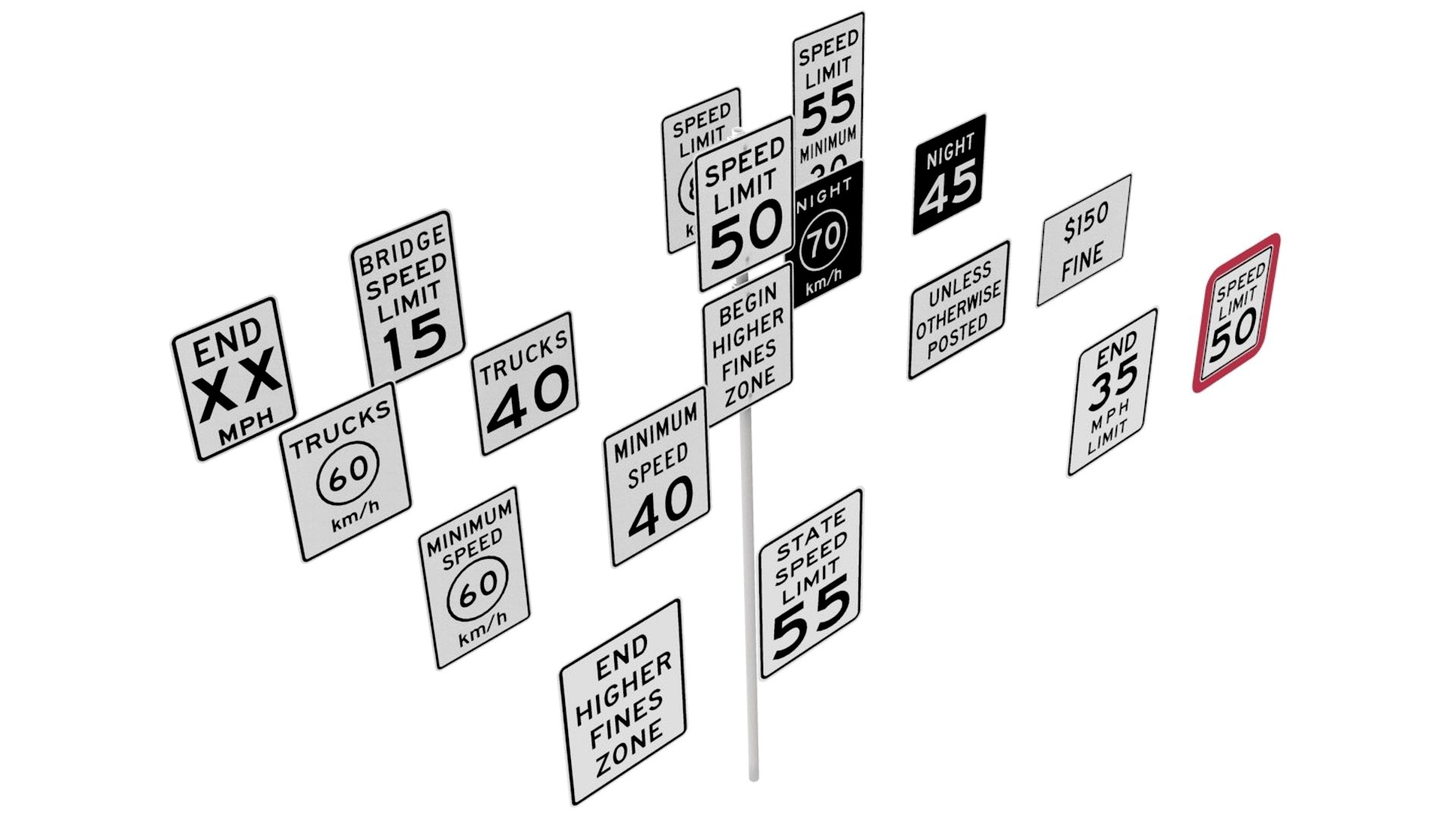 Road Sign US R2 Series Speed Limit Collection