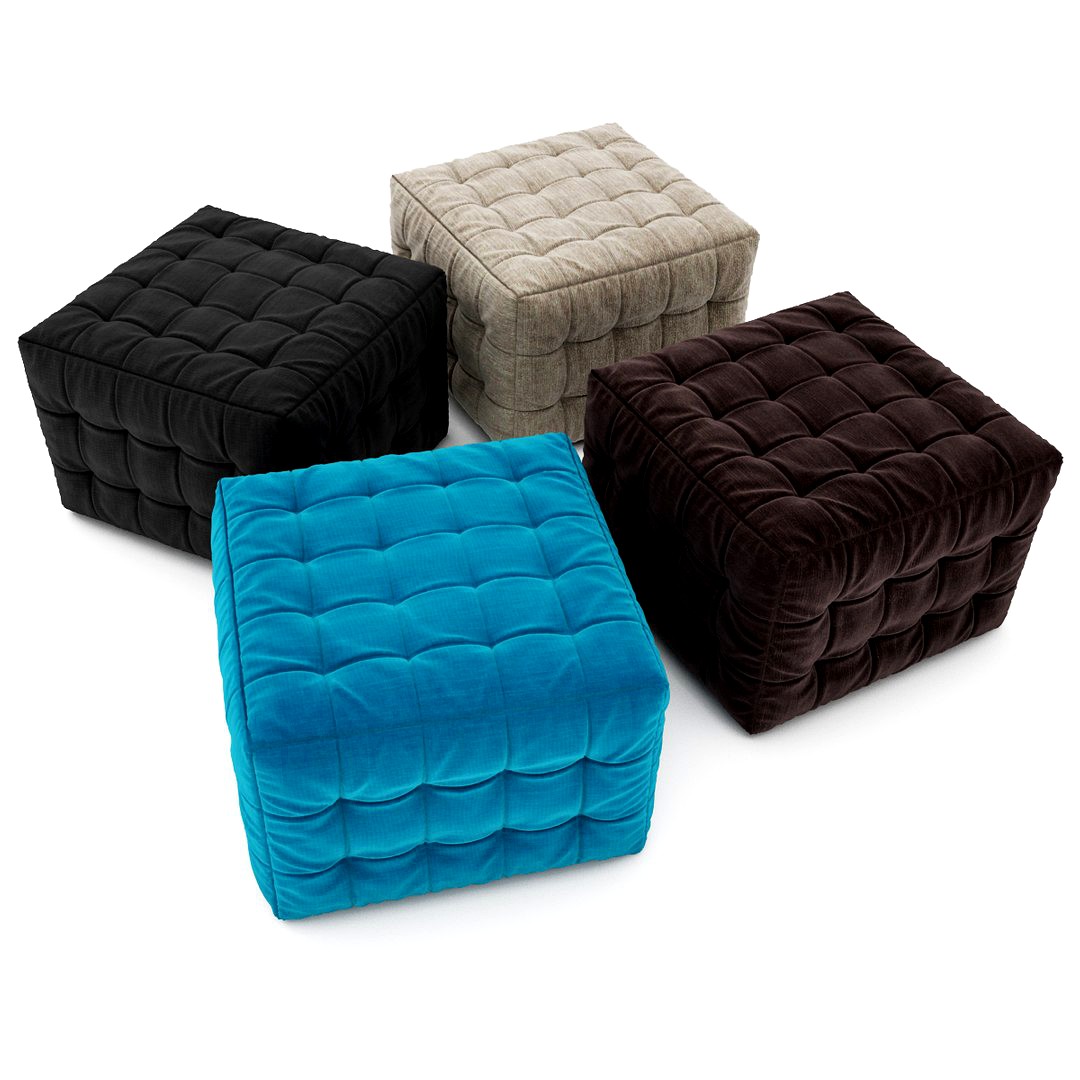 Square blue tufted pouf ottoman