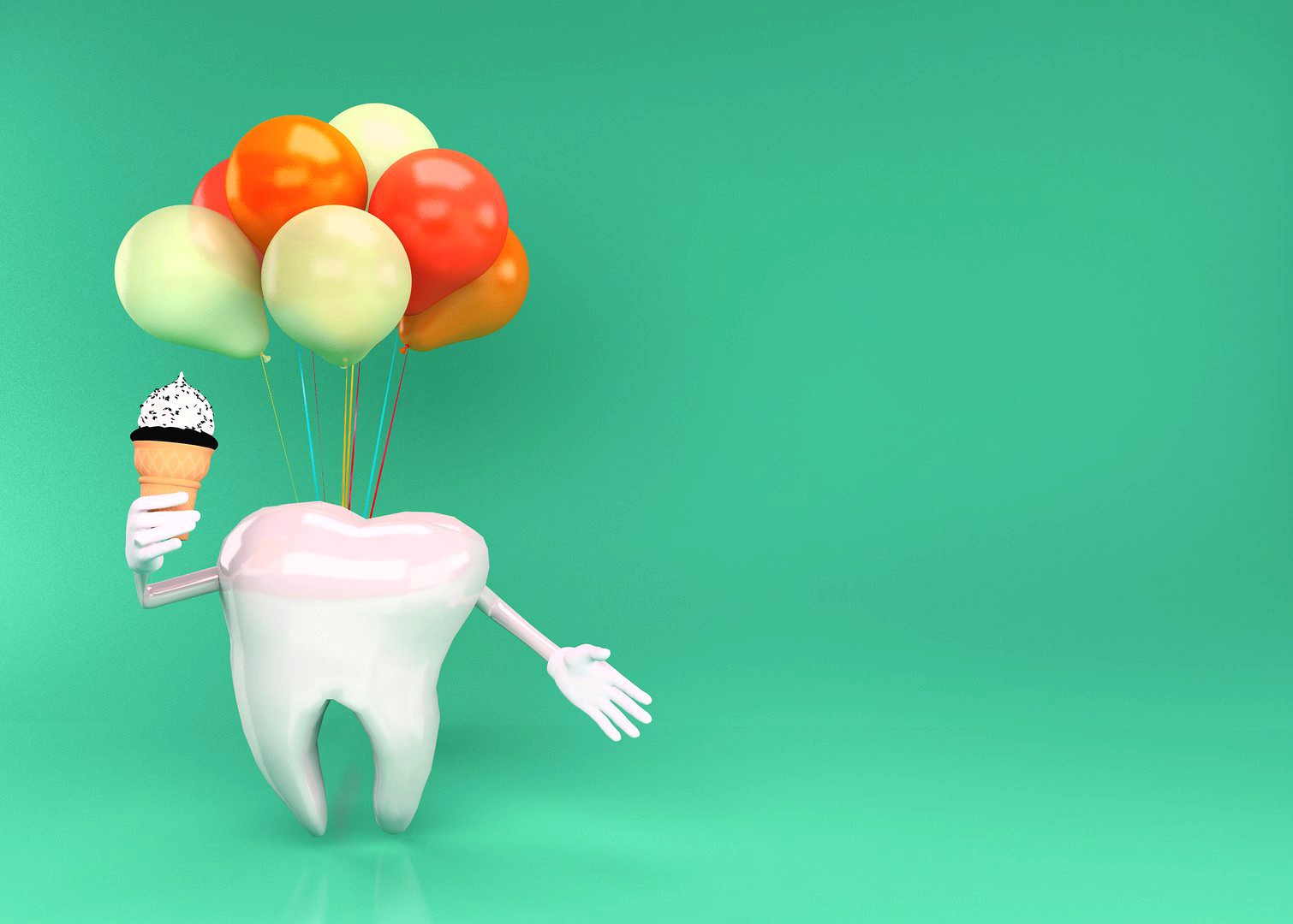 Happy tooth character with rigged hands