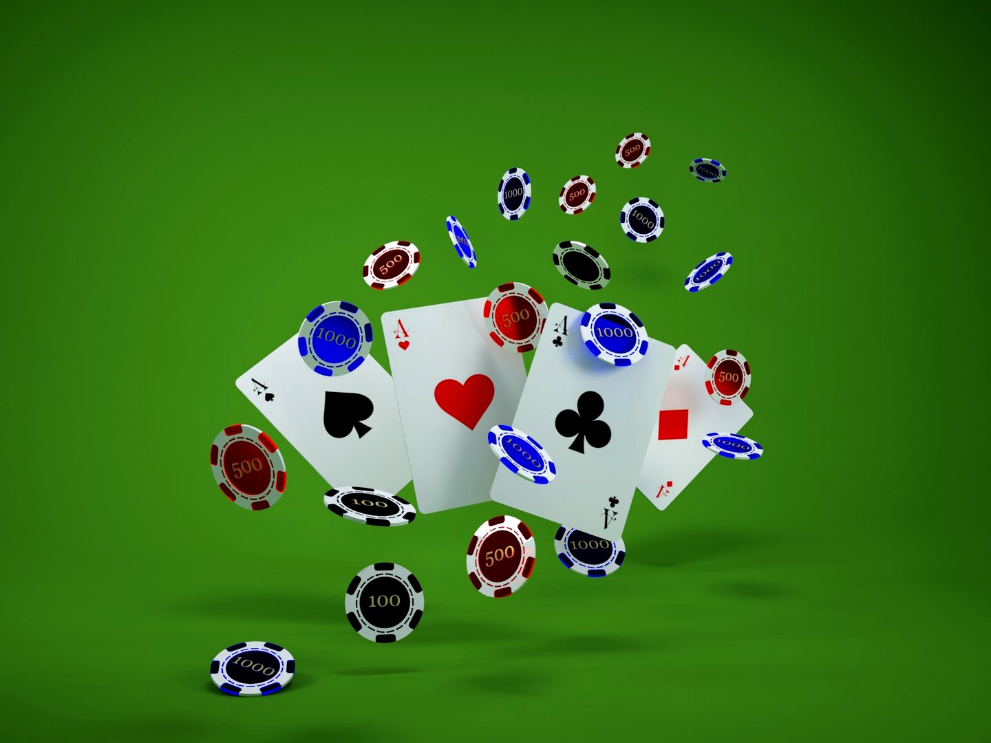 Flying casino cards and chips
