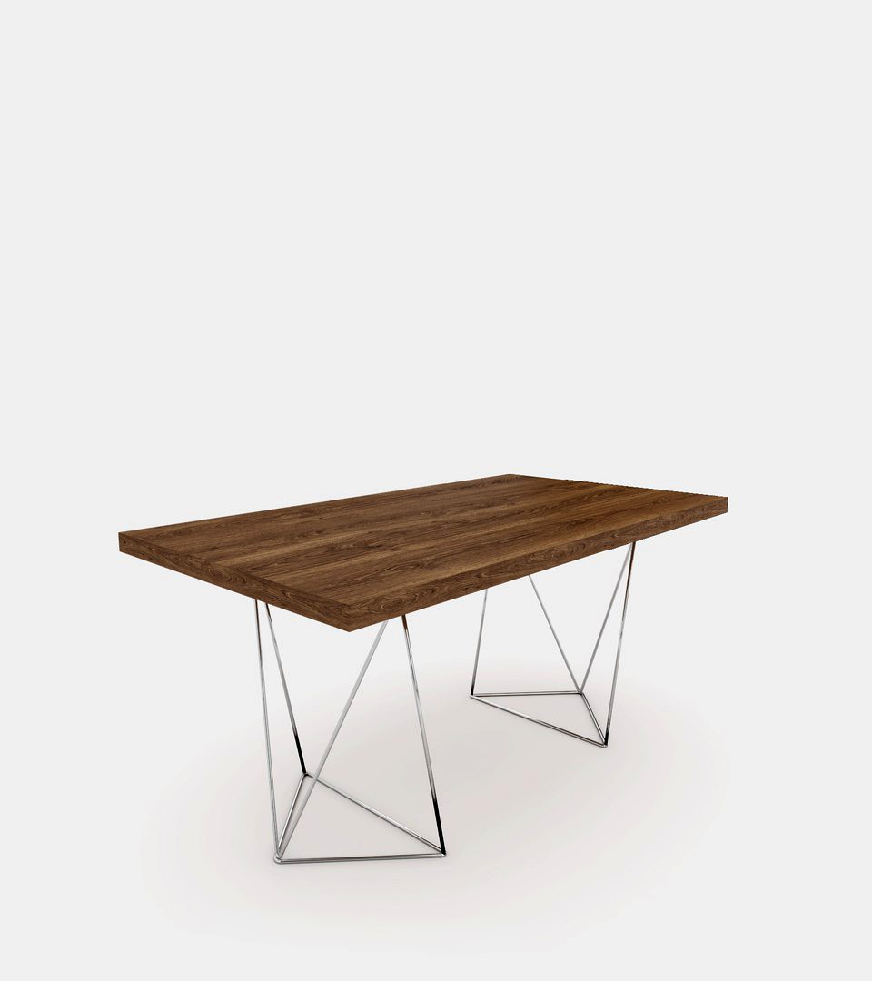 Walnut dining table with chrome legs