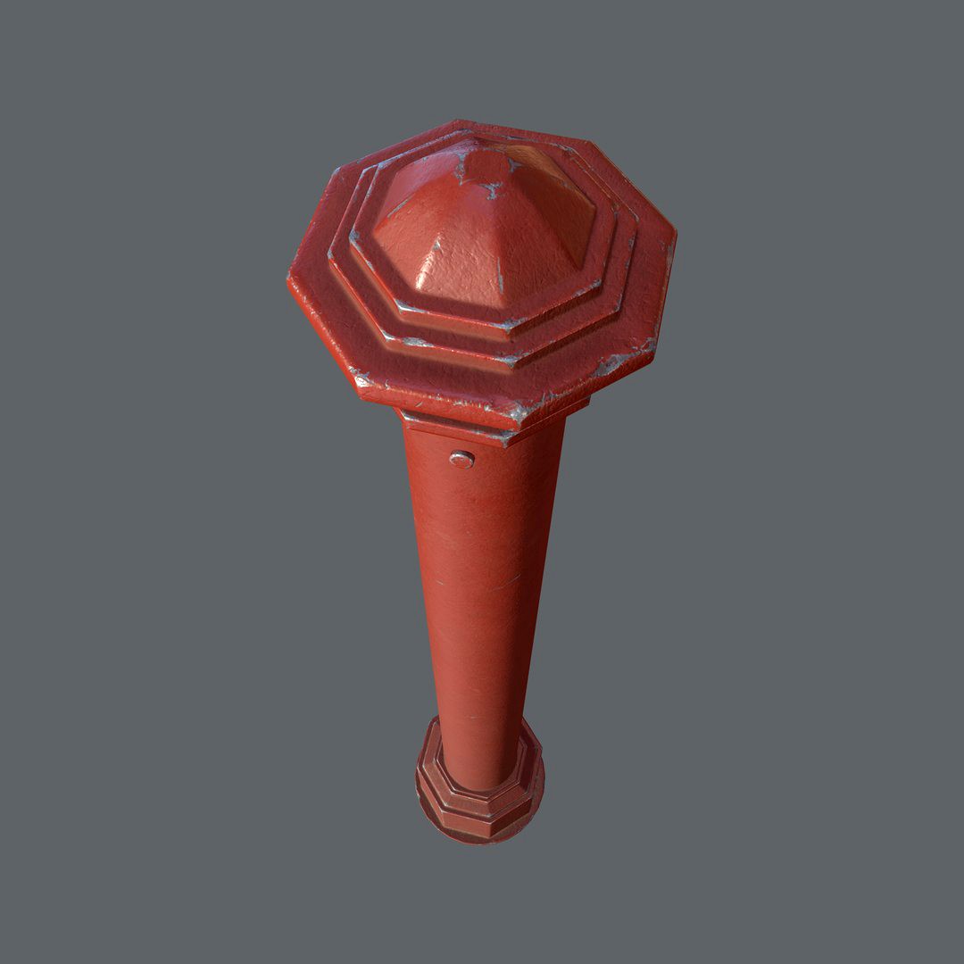 Barrier Bollard pack 3 Red v2, Low Poly, LODs