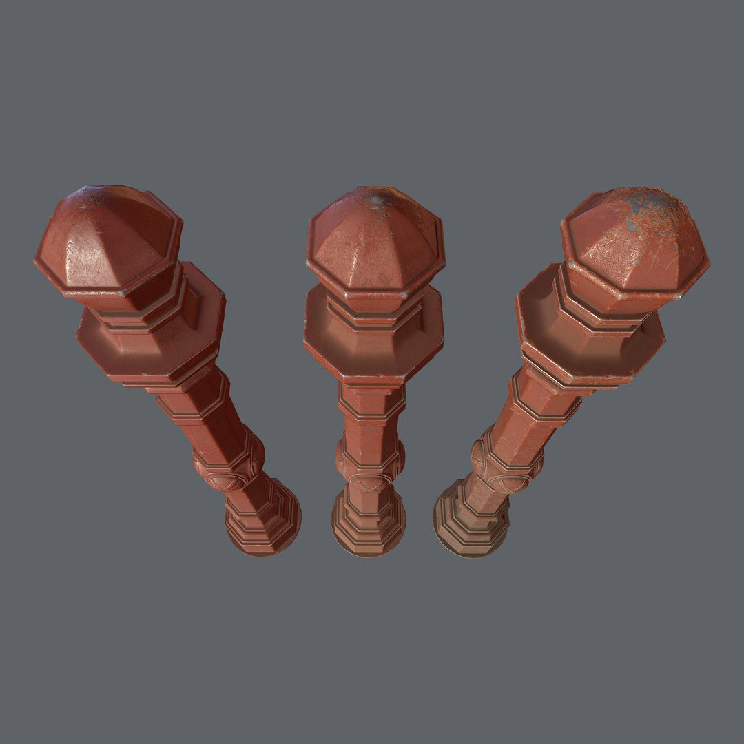 Barrier Bollard Pack 2 v4 Red Three Texture Options, Low Poly, LODs