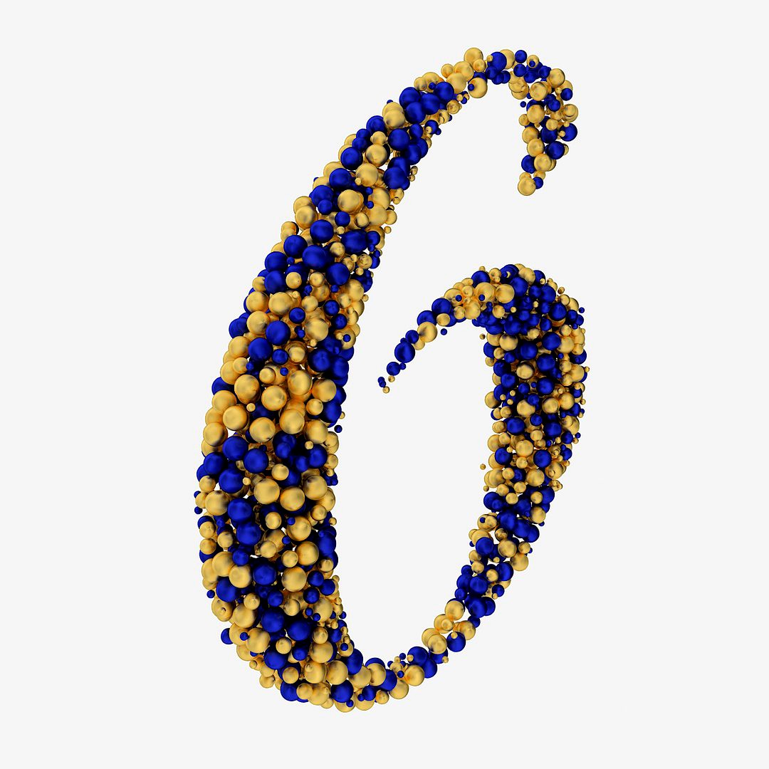 Calligraphic Digit 6, Number 6 from Golden and Blue metallic balls