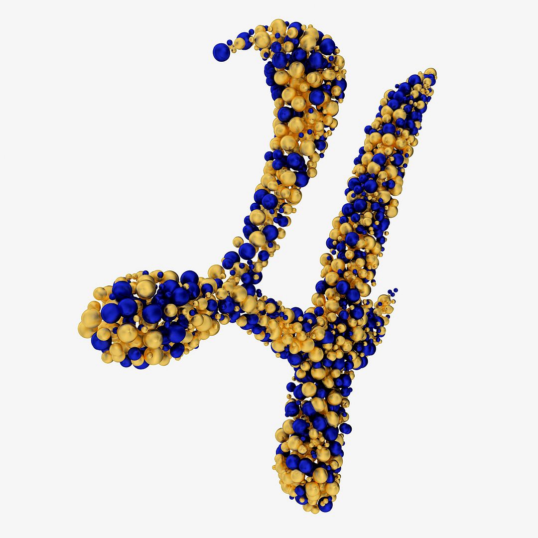Calligraphic Digit 4, Number 4 from Golden and Blue metallic balls