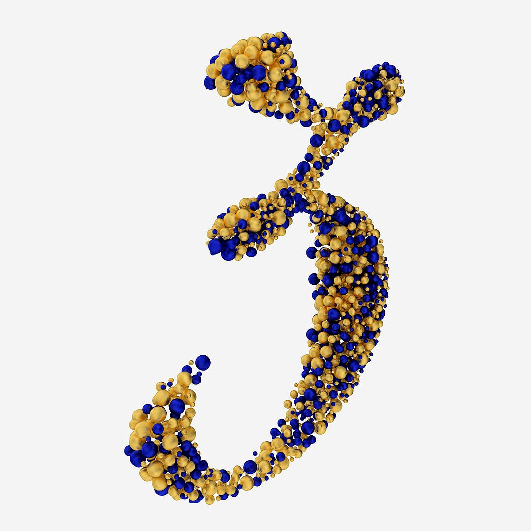 Calligraphic Digit 3, Number 3 from Golden and Blue metallic balls