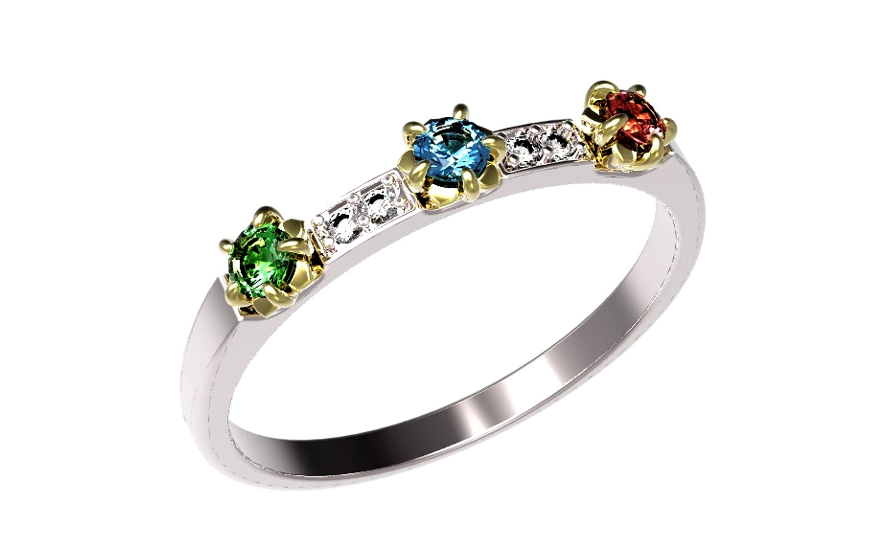 Gold ring with diamonds, sapphires, rubies and emeralds.
