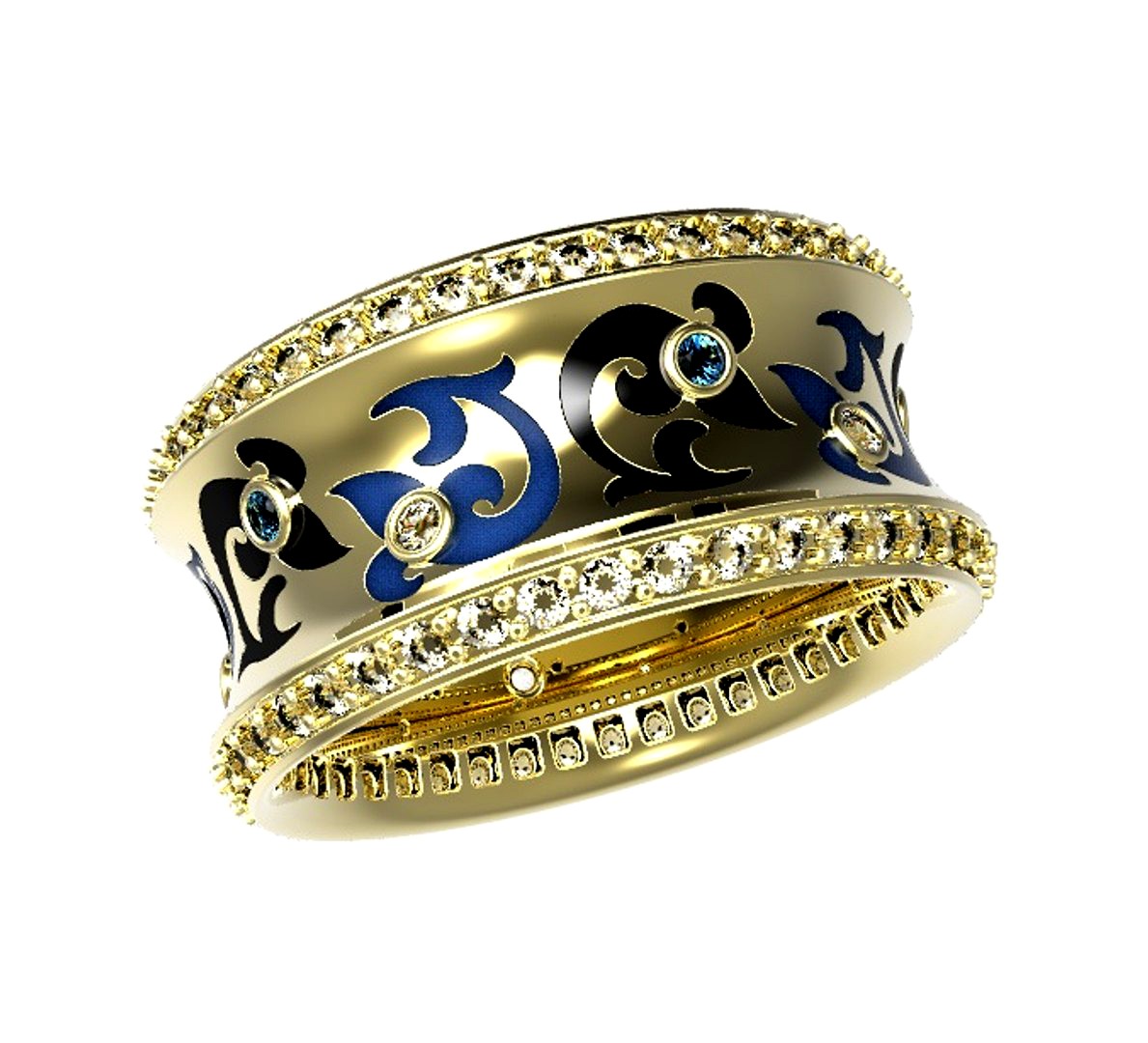 Gold ring with enamel and diamonds -2