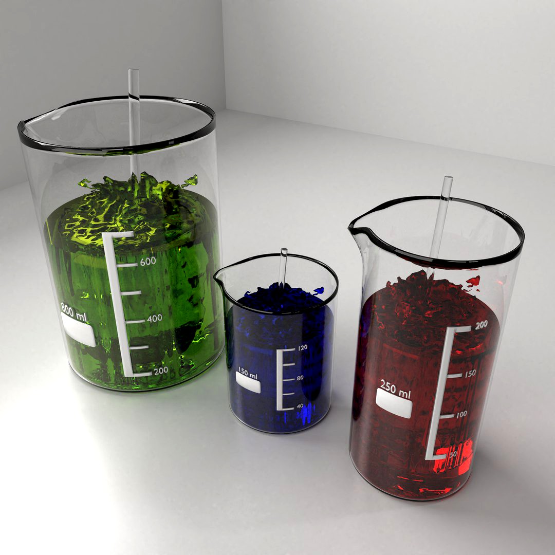 150ml, 250ml and 800ml Glass Beaker with Liquid and Rod