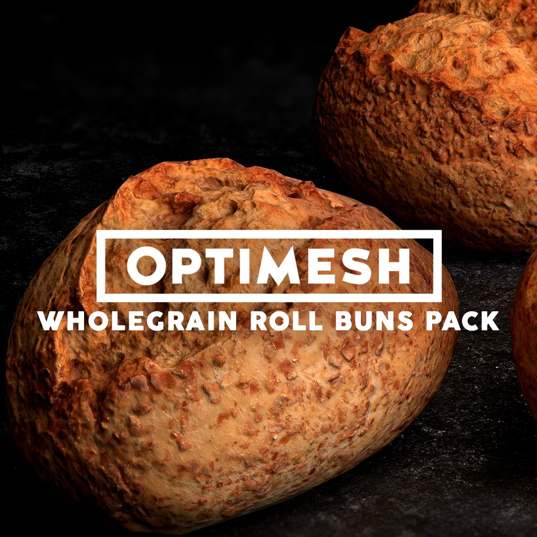 Wholegrain Roll Bun 3D PBR pack Low-poly