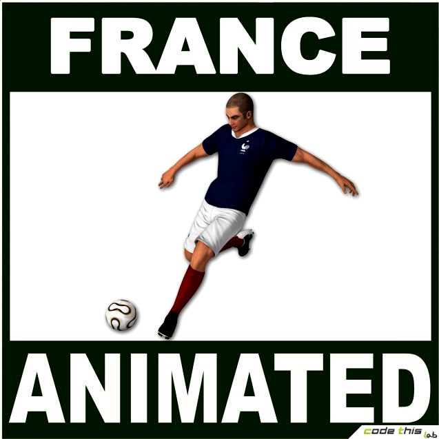 White Soccer Player France CG 3D Model