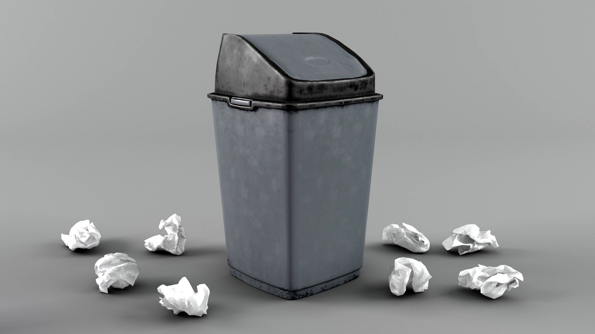 Trash bin and crumpled paper LowPoly PBR