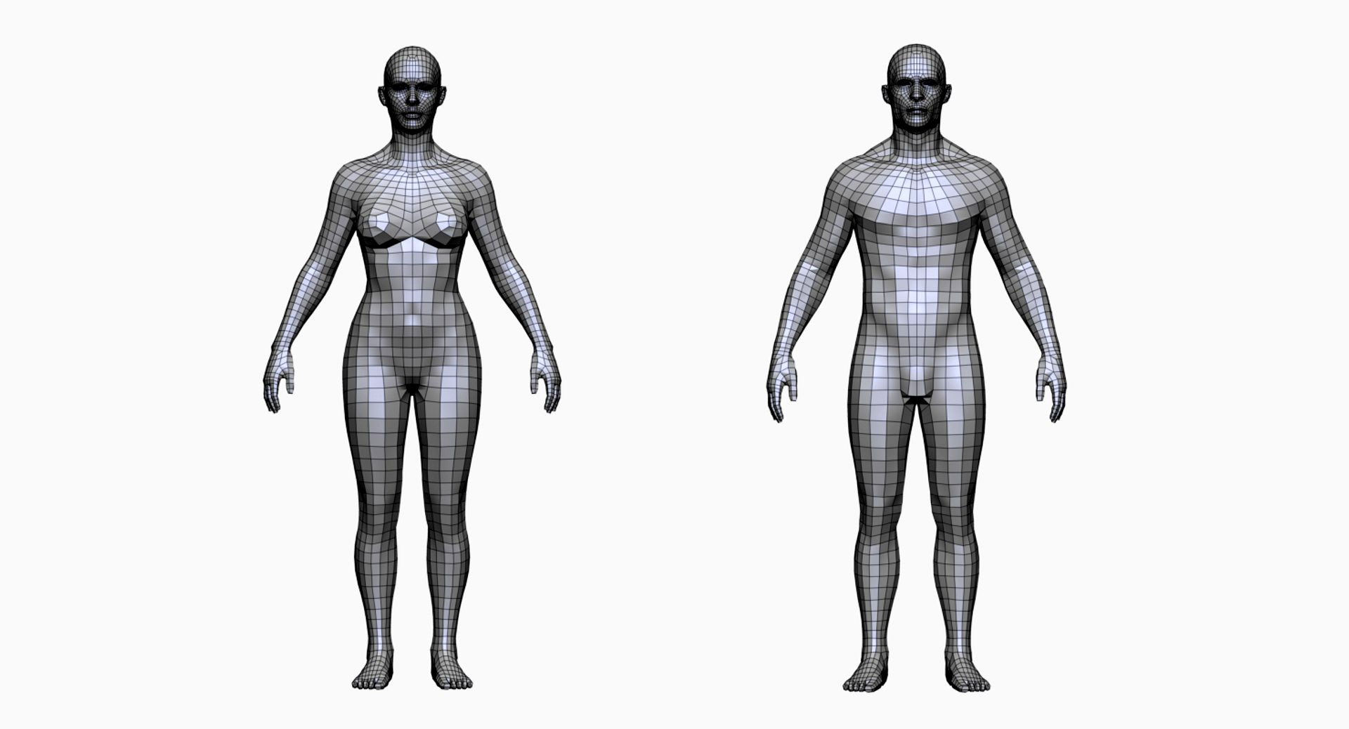 Realistic White Male and Female Low Poly