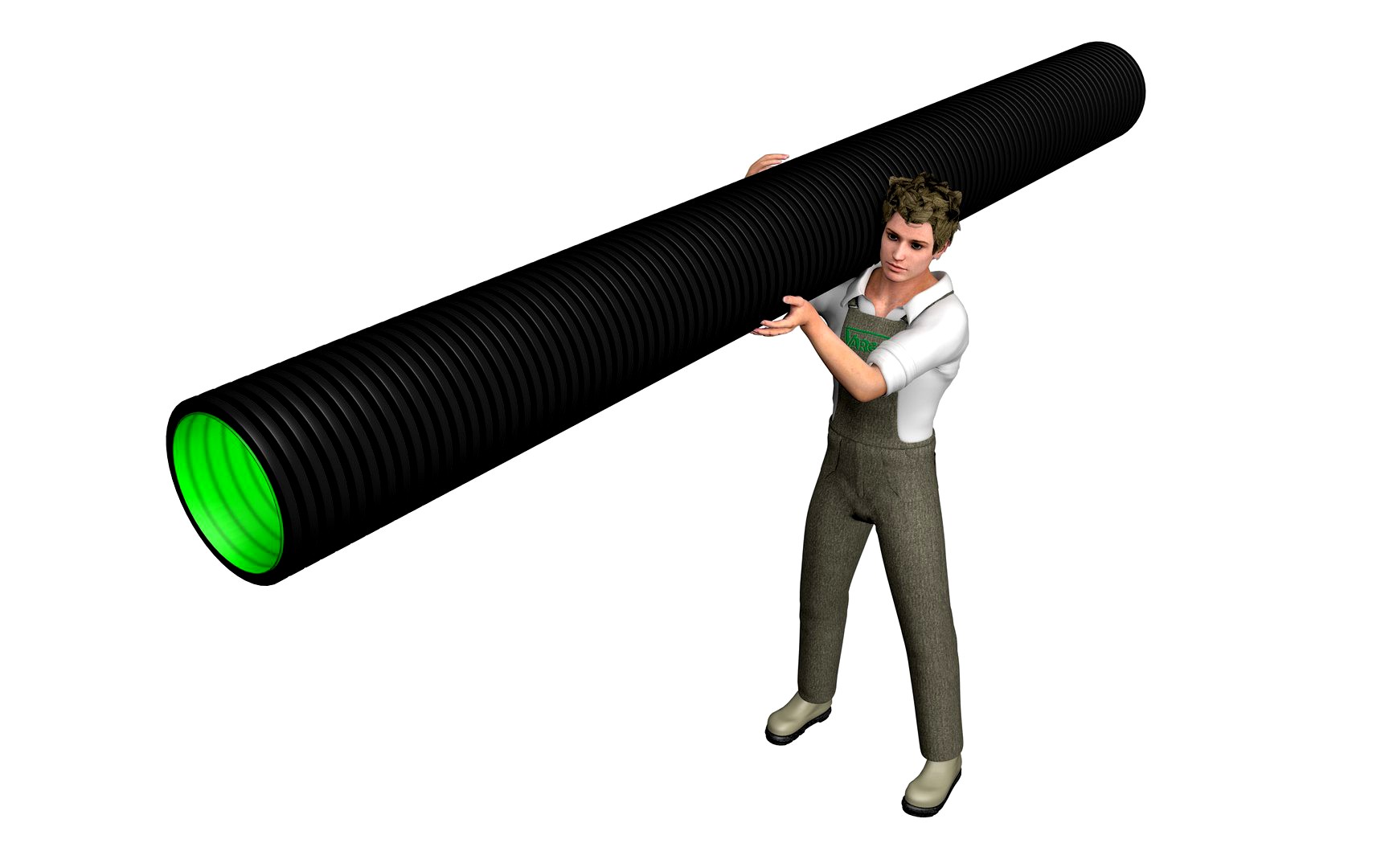 Worker carrying drainage pipe