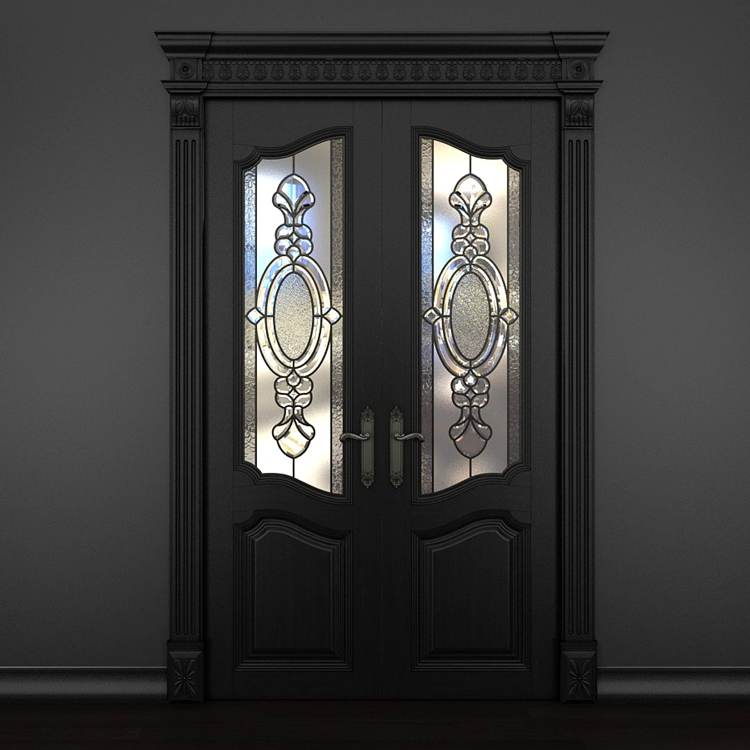 Door with stained-glass window dark